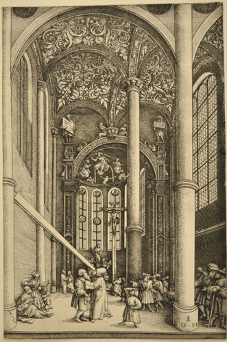Hopfer Daniel - Veduta dell'interno della chiesa delle domenicane di S. Caterina ad Augusta con la parabola della pagliuzza e della trave nell'occhio